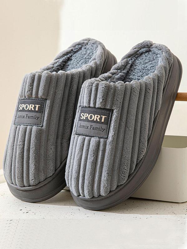 Men's Letter Label Decorated Warm Non-slip Slippers, Casual Soft Comfortable Home Slippers, Warm Slippers for Indoor & Outdoor Use for Fall & Winter