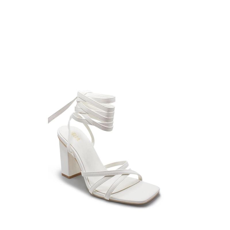 Pam Lace Up Block Heel - White