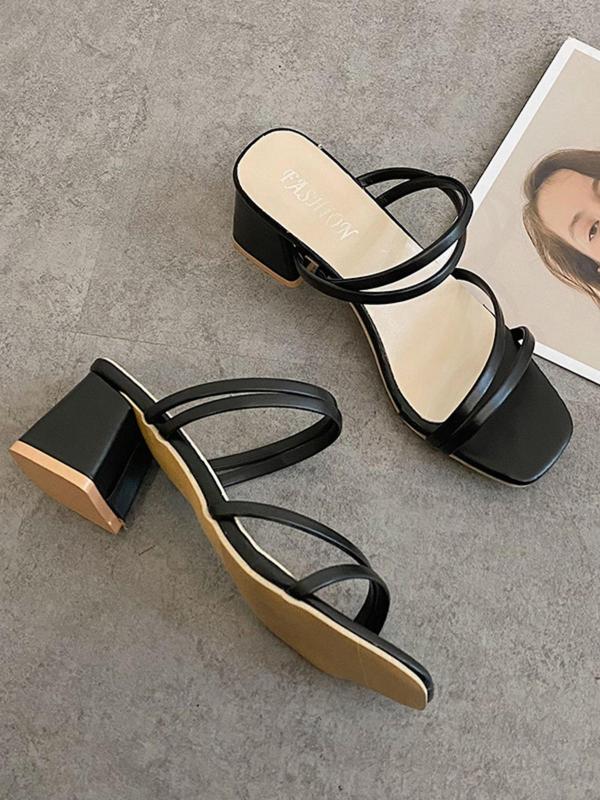 Women's Fashionable Solid Color High Heel Sandals, Summer 2024 Elegant Square Toe Sandals, Casual Versatile Heeled Shoes for Daily Wear