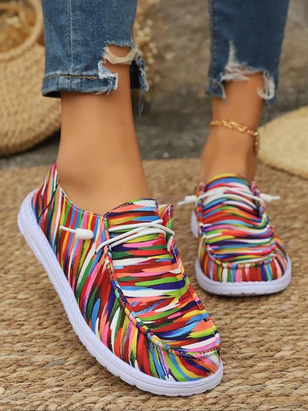 Women's Fashionable Striped Pattern Lace Up Low Top Sneakers, Casual Comfortable Colorful  Fall Shoes for Daily Wear, Trendy All-match Flat Shoes for Women & Girls for Back To School Wear