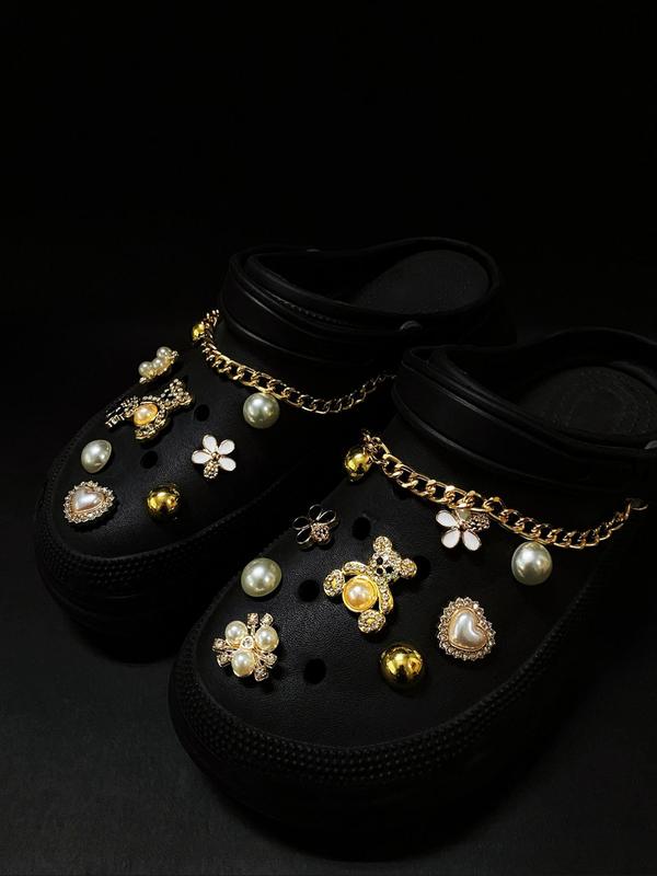 Cute Bear & Flower & Faux Pearl Decorated Shoe Charms, Fashionable Novelty Shoes Decorations for Clogs, Shoes DIY Accessories for Women & Girls