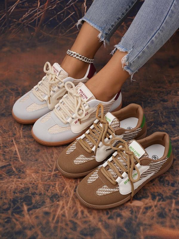 Women's Fashionable Patchwork Lace Up Low Top Sneakers, Casual Comfortable Round Toe Shoes for Daily Wear, Female All-match Basic Shoes for Daily Wear