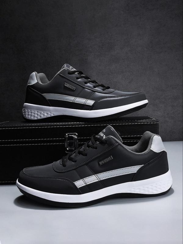 Men's Fashionable Plain Pu Leather Lace-up Low-top Sneakers, Lightweight Mesh Breathable Sneakers, Casual Comfortable Sports Running Shoes