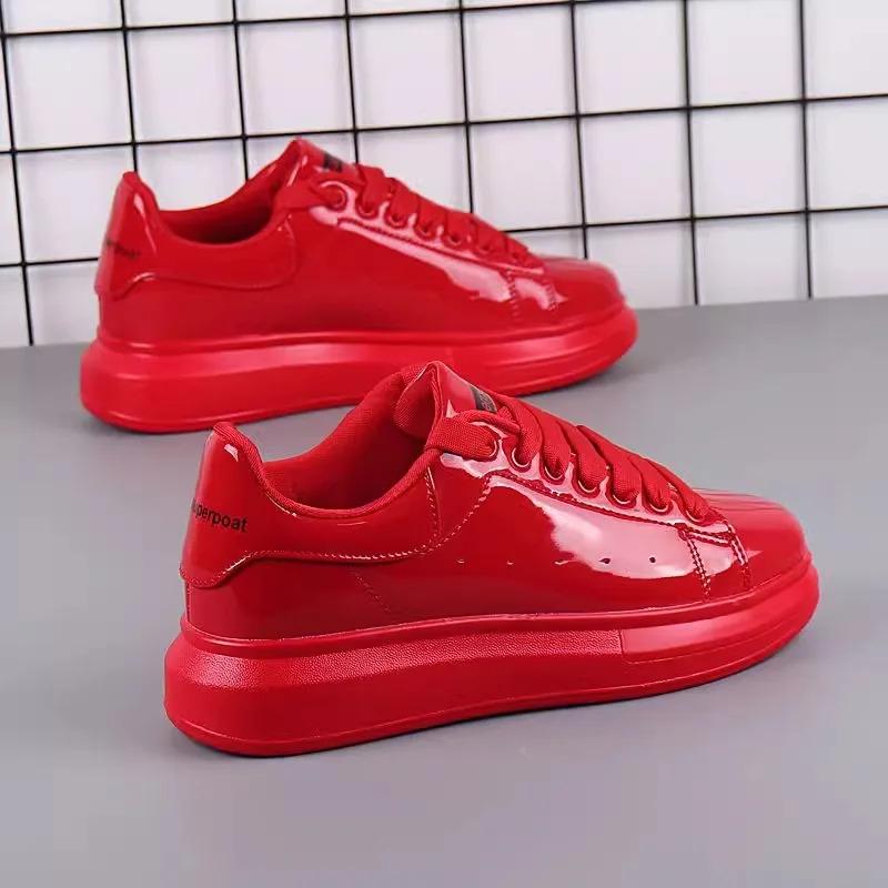 2024 Red Glossy Casual Shoes New Breathable Sports Men's Shoes Couples Casual Skateboard Shoes Women's Shoes