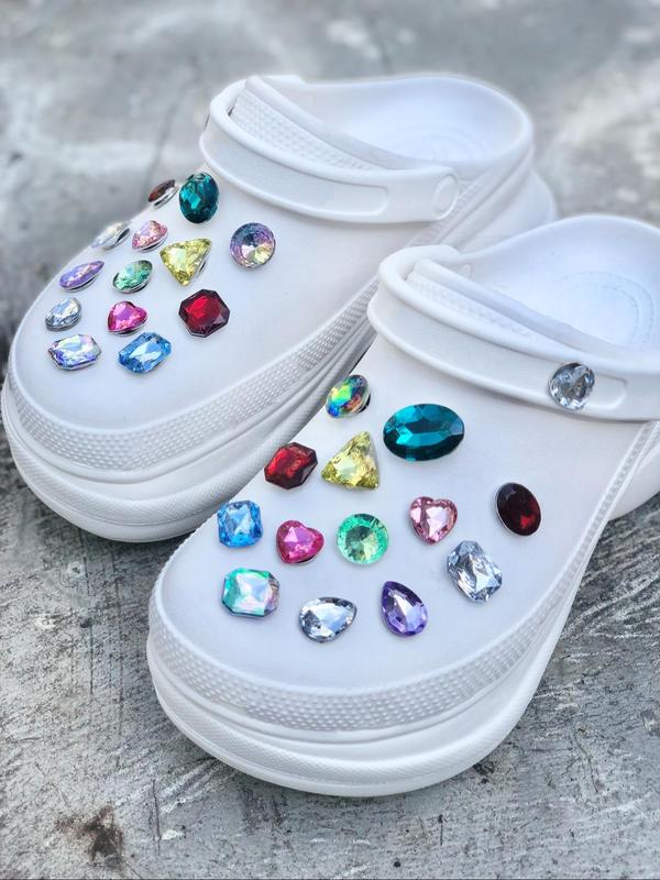 Cute Colorful Artificial Crystal Design Shoe Charms, 28pcs  Fashionable Novelty Shoes Decorations for Clogs Design, Dazzling Glamour Trendy Holiday Shoe Accessories for Women & Girls