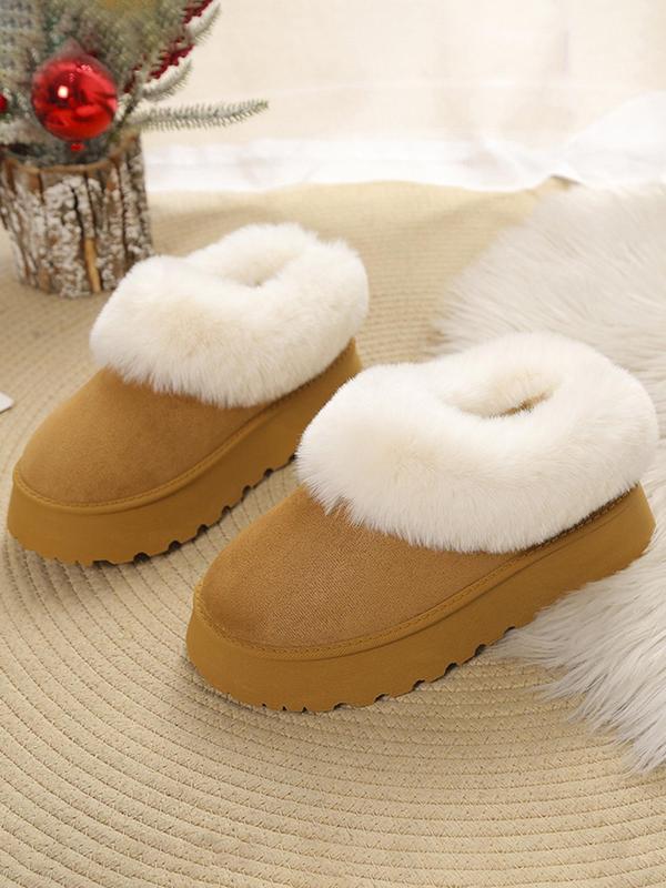 Women's Solid Color Fluffy Plush Lined Snow Boots, 2024 New Style Casual Soft Comfortable Home Slippers, Warm Slippers for Indoor & Outdoor Use for Fall & Winter