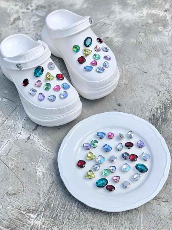 Cute Colorful Artificial Crystal Design Shoe Charms, 28pcs  Fashionable Novelty Shoes Decorations for Clogs Design, Dazzling Glamour Trendy Holiday Shoe Accessories for Women & Girls