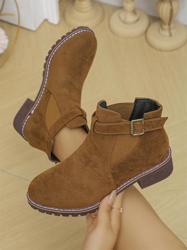 Women's Fashionable Solid Color Ankle Boots, Elegant Belted Buckle Decorated Chelsea Boots for Daily Wear, Female All-match Trend Shoes for Daily Wear