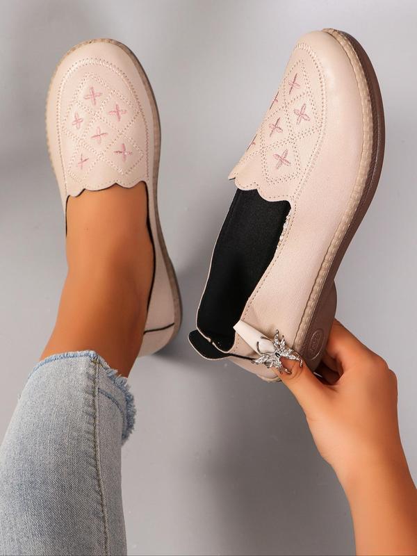 Women's Fashionable Embroidering Design Slip on Shoes, Casual Comfortable Breathable Lightweight Flat Shoes, All-match Commuter Shoes for Work & Daily Wear