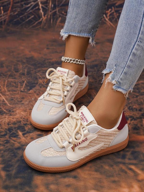 Women's Fashionable Patchwork Lace Up Low Top Sneakers, Casual Comfortable Round Toe Shoes for Daily Wear, Female All-match Basic Shoes for Daily Wear