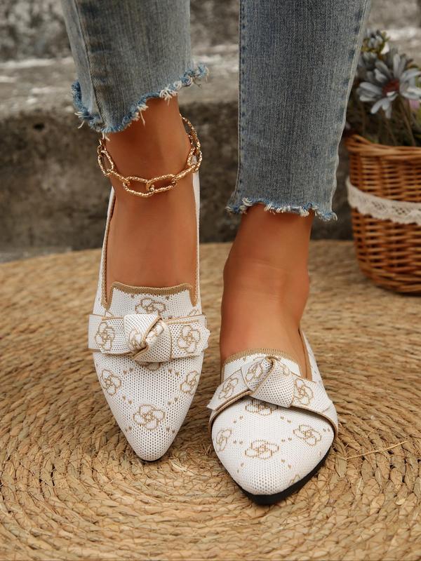 Women's Fashionable Floral Embroidery Design Knot Design Slip on Flats, Casual Comfortable Pointed Toe Flat Shoes for Daily Wear, Lightweight Breathable Shoes for All Seasons