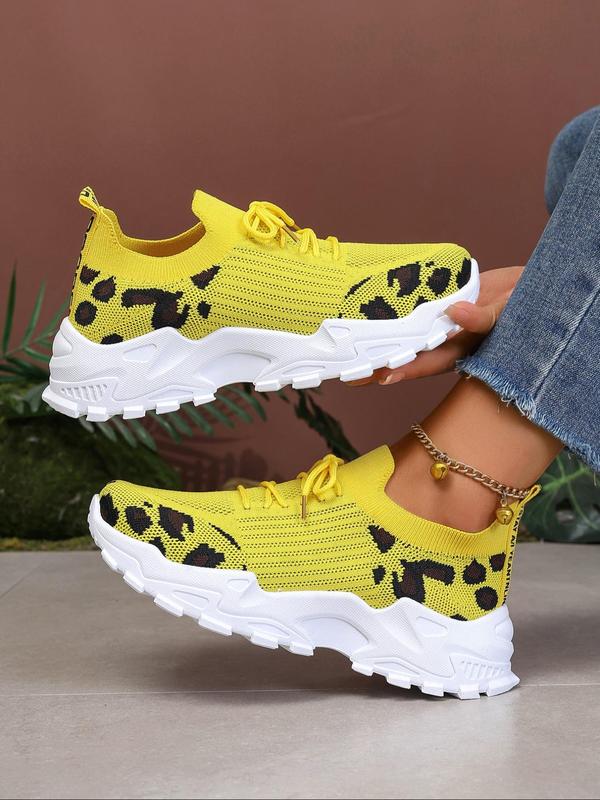 Women's Fashion Leopard Print Lace Up Low Top Sneakers, Casual Comfortable Sports Running Shoes, Female All-match Round Toe Shoes for Daily Wear