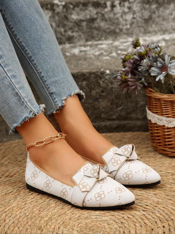 Women's Fashionable Floral Embroidery Design Knot Design Slip on Flats, Casual Comfortable Pointed Toe Flat Shoes for Daily Wear, Lightweight Breathable Shoes for All Seasons