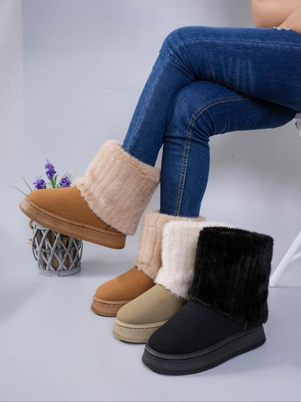 Women's Fashionable Warm Fluffy Snow Boots, Casual Comfortable Ankle Boots for Fall & Winter, Female All-match Round Toe Shoes for Daily Wear Winter Boots