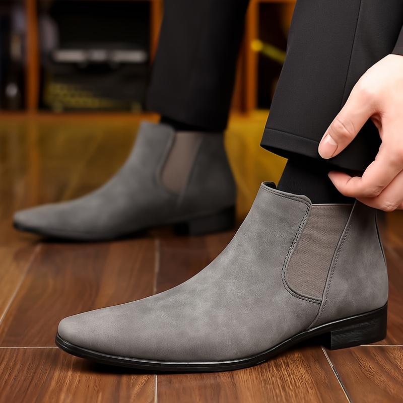 Men'S Chelsea Boots - British Style Slip-On Ankle Boots with PU Upper, Rubber Sole, and Comfortable PU Insole - Solid Color Short Barrel Fashion Boot for Men