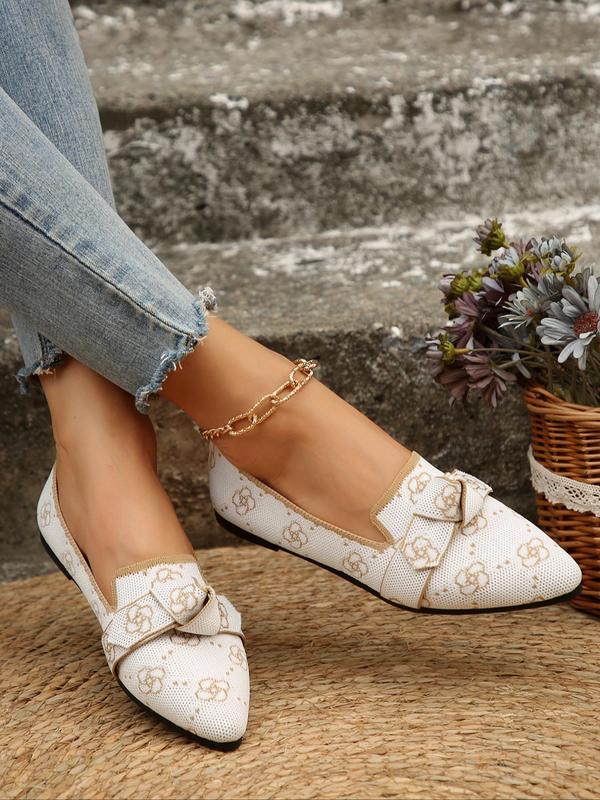 Women's Fashionable Floral Embroidery Design Knot Design Slip on Flats, Casual Comfortable Pointed Toe Flat Shoes for Daily Wear, Lightweight Breathable Shoes for All Seasons