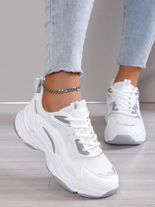 Women's Fashionable Color-block Lace-up Chunky Sneakers, Round Toe Low Top Running Shoes, Casual Breathable Comfortable Sports Shoes, Female All-match Trainers for Daily Wear