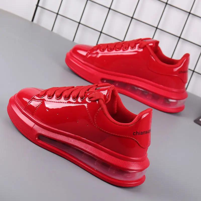 2024 Red Glossy Casual Shoes New Breathable Sports Men's Shoes Couples Casual Skateboard Shoes Women's Shoes