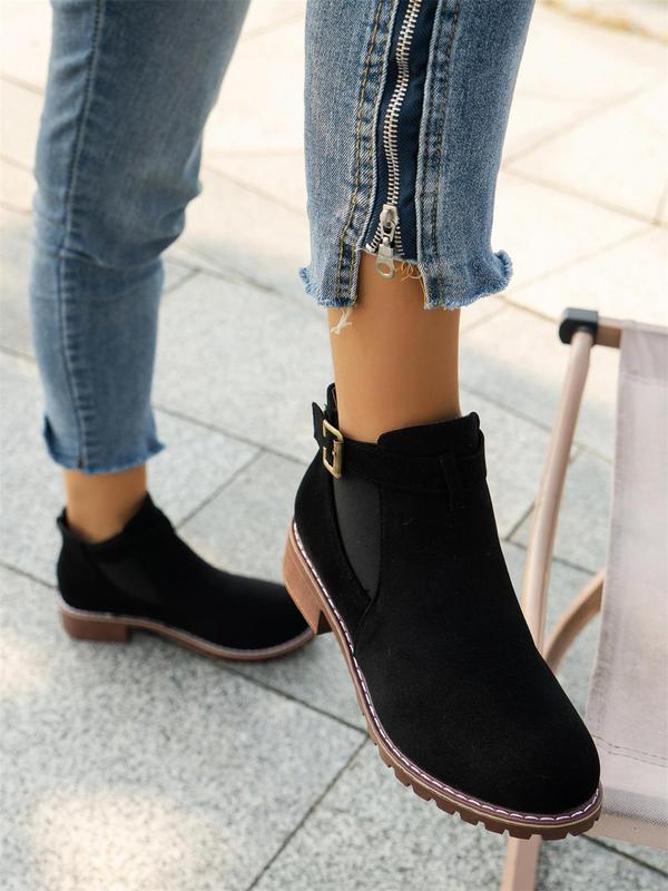 Women's Fashionable Solid Color Ankle Boots, Elegant Belted Buckle Decorated Chelsea Boots for Daily Wear, Female All-match Trend Shoes for Daily Wear