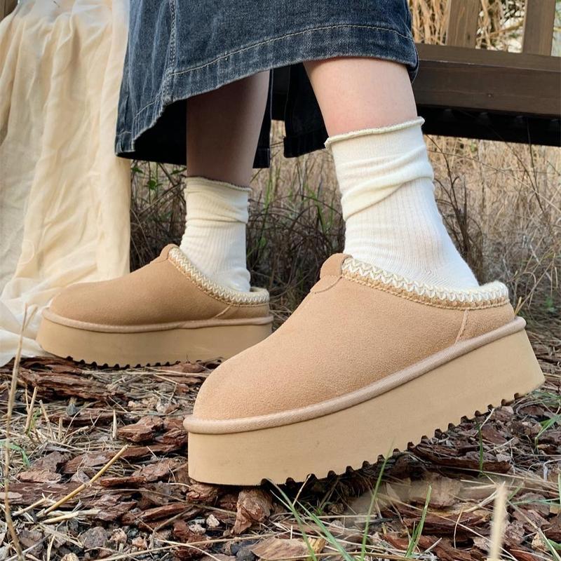 XIXITIAO Fluffy Slippers for Women Suede Leather Platform Footwear Comfort Ankle Boots Indoor Outdoor Winter Fall Warm Walking Shoes Girl Slide