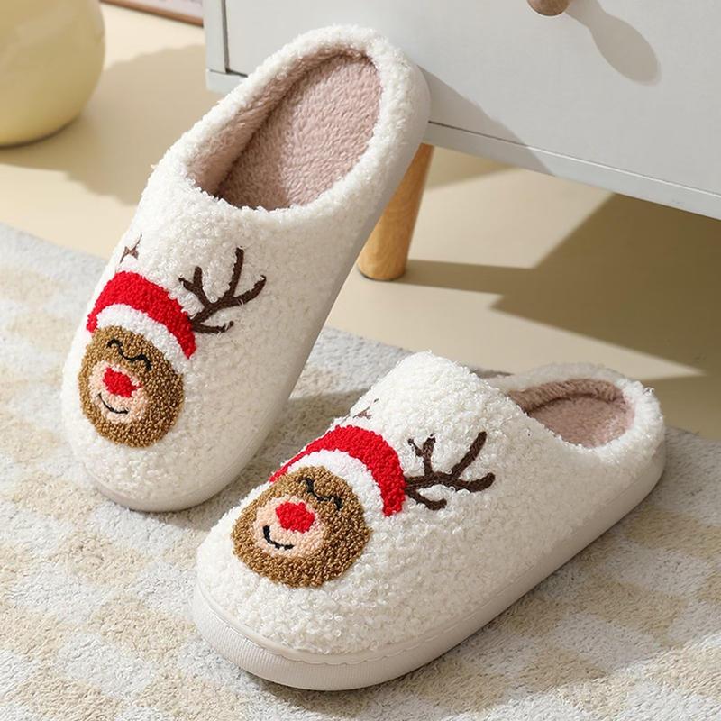 Winter Indoor and Outdoor Christmas Comfortable Plush Elk Slippers Bedroom Shoes Women Men Home Slippers