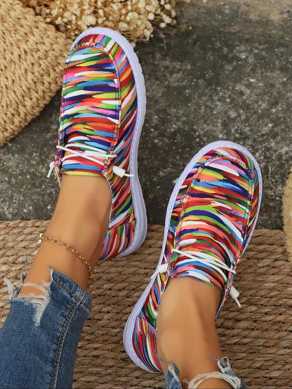 Women's Fashionable Striped Pattern Lace Up Low Top Sneakers, Casual Comfortable Colorful  Fall Shoes for Daily Wear, Trendy All-match Flat Shoes for Women & Girls for Back To School Wear