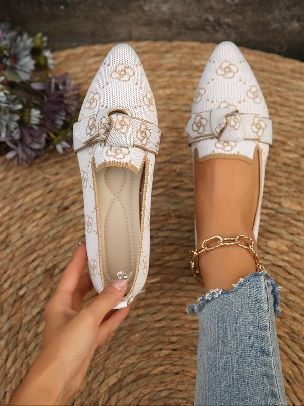 Women's Fashionable Floral Embroidery Design Knot Design Slip on Flats, Casual Comfortable Pointed Toe Flat Shoes for Daily Wear, Lightweight Breathable Shoes for All Seasons