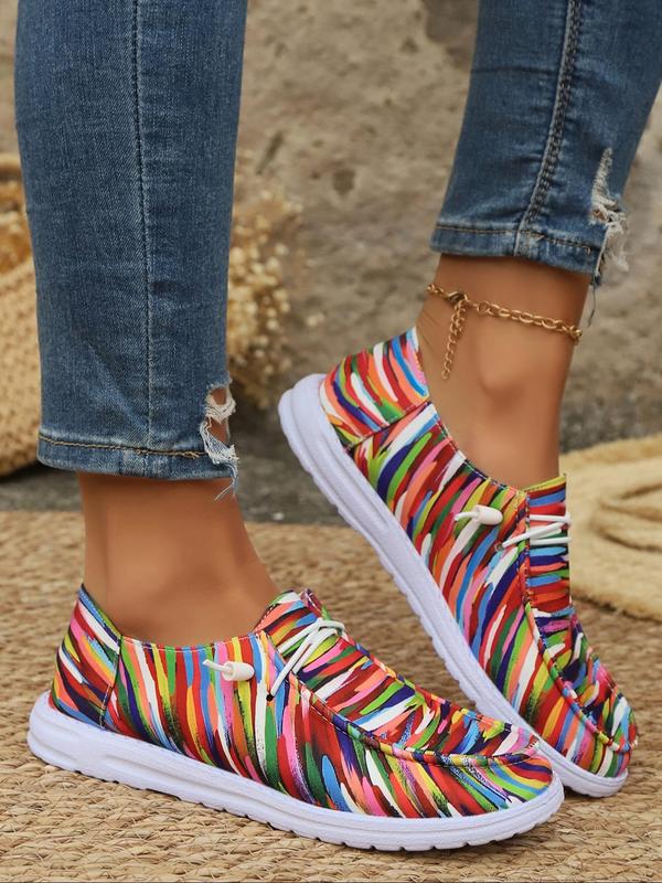 Women's Fashionable Striped Pattern Lace Up Low Top Sneakers, Casual Comfortable Colorful  Fall Shoes for Daily Wear, Trendy All-match Flat Shoes for Women & Girls for Back To School Wear