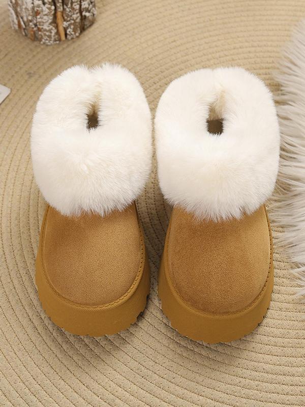 Women's Solid Color Fluffy Plush Lined Snow Boots, 2024 New Style Casual Soft Comfortable Home Slippers, Warm Slippers for Indoor & Outdoor Use for Fall & Winter