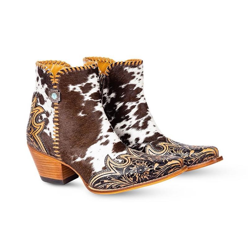 Margie Women's Hair-on Hide Boots with Hand-Tooled Leather and Southwest-Inspired Medallion - Girl, Footwear