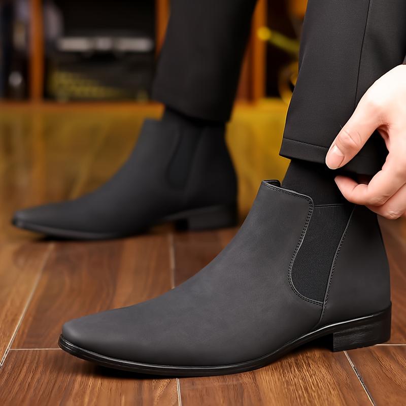 Men'S Chelsea Boots - British Style Slip-On Ankle Boots with PU Upper, Rubber Sole, and Comfortable PU Insole - Solid Color Short Barrel Fashion Boot for Men