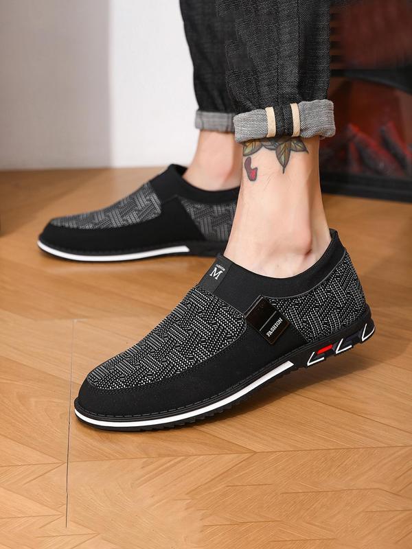 Men's Casual Woven Pattern Slip on Sneakers, Breathable Comfortable Sports Running Shoes, Male All-match Round Toe Shoes for Daily Wear