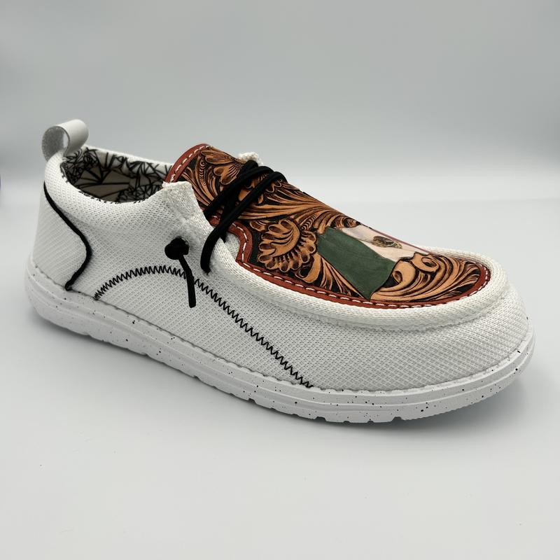 Double R Western Tooled Leather Shoes (White - Mexico San Judas)