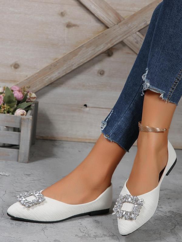 Women's Rhinestone Decorated Pointed Toe Flat Shoes, Casual Comfortable Versatile Shoes for Daily Wear, Trendy Matching Shoes for Banquet & Wedding Party