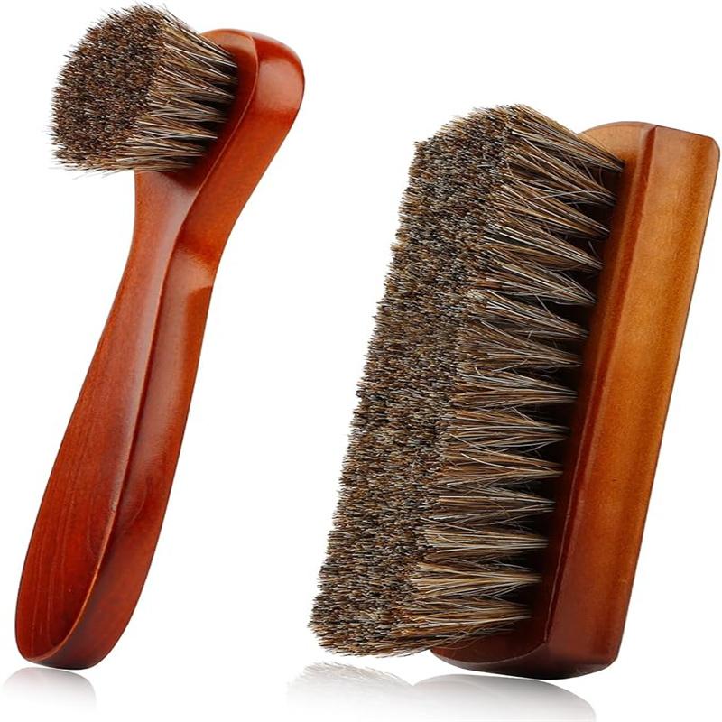 hoe Brush, Shoe Cleaning Brush, 2 Pack Horsehair Shoe Brush, Boot Brush, Horse Hair Brush for Leather, Shoe Brushes for Cleaning, Leather Shoes Boot Cleaning Brush Care Clean Dauber Applicators