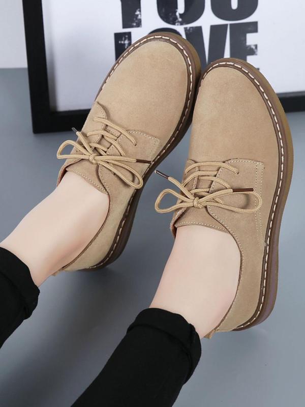 1 Pair Women's Simple Style Solid Color Round Toe Flat Shoes, Casual Trendy Comfortable Lace Up Shoes, Soft Fashionable Shoes For Daily Wear