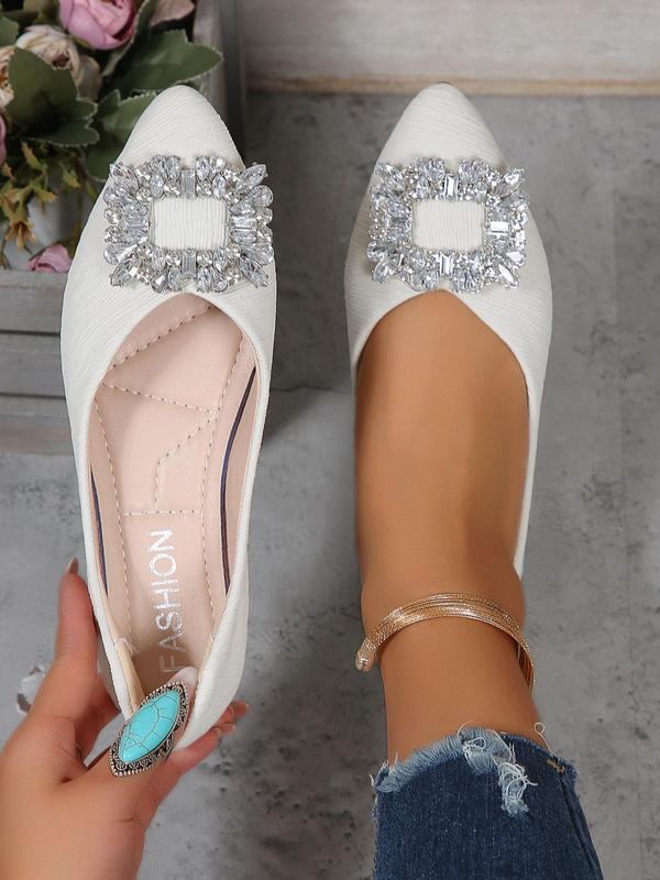 Women's Rhinestone Decorated Pointed Toe Flat Shoes, Casual Comfortable Versatile Shoes for Daily Wear, Trendy Matching Shoes for Banquet & Wedding Party