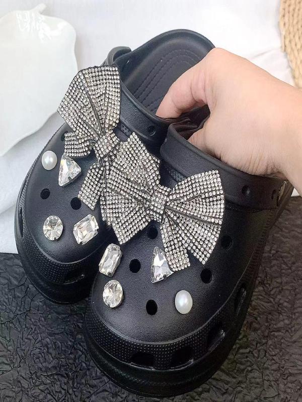 Rhinestone Decorated Bowknot Design Shoe Charms, Cute Shoe Decoration for Women's Clogs, Fashionable Shoe Accessories for Daily Use