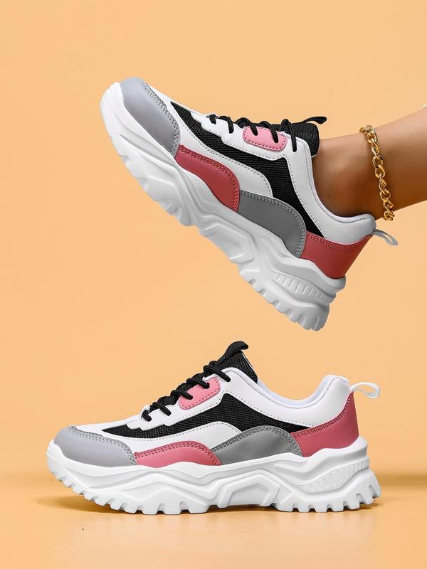 Fashion Colorblock Lace Up Running Shoes for Women, Casual Comfort Breathable Sports Women's Running Sneakers,  Commuting Shoes, Female All-match Round Toe Chunky Sneakers for Daily Wear