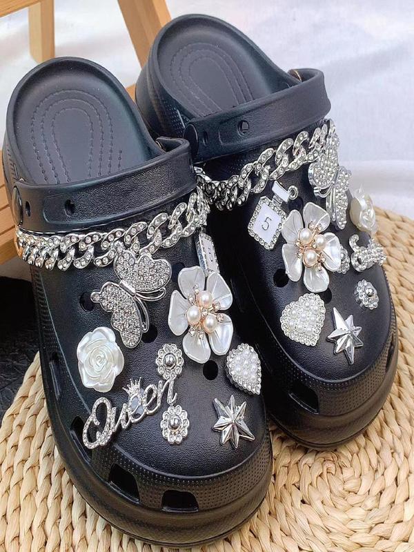 Rhinestone Decorated Shoe Charm, Cute Butterfly & Flower & Chain Design Shoe Decoration for Women's Clogs, Fashionable Shoes Decorations for Clogs