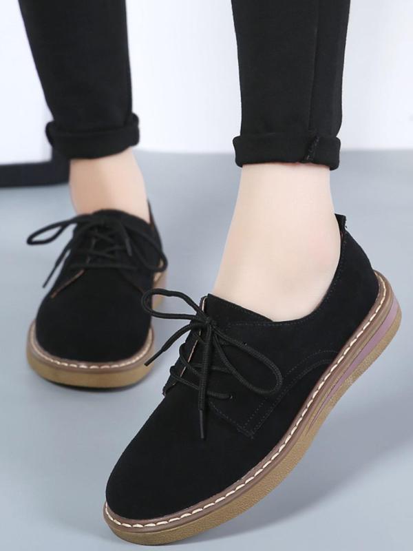 1 Pair Women's Simple Style Solid Color Round Toe Flat Shoes, Casual Trendy Comfortable Lace Up Shoes, Soft Fashionable Shoes For Daily Wear