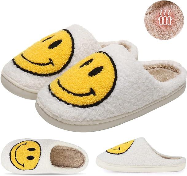 Black Friday Winter Slippers Memory Foam for Women Men Soft Plush Fuzzy Winter holiday slippers Cozy Plush Warm Non-Slip Holiday Slides with Smile Face Designs Indoor Outdoor