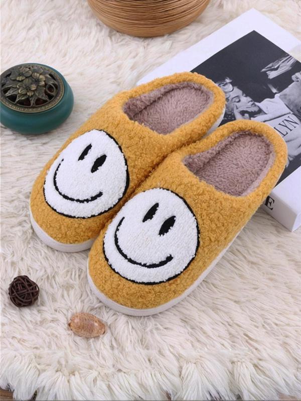 Women's Smile Face Pattern Plush Slippers, Casual Soft Comfortable Home Slippers, Warm Slippers for Indoor & Outdoor Use for Fall & Winter