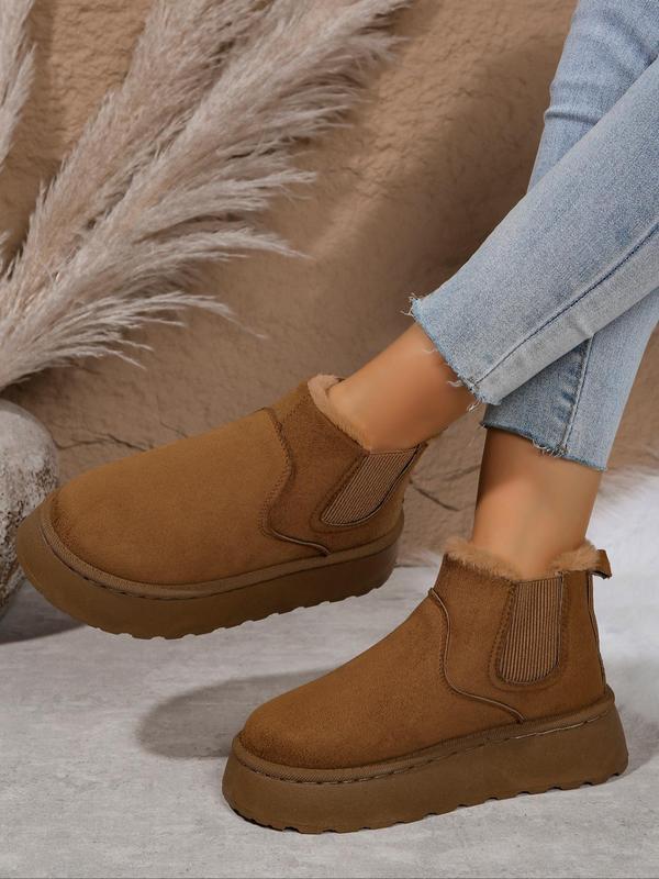 Women's Fashionable Solid Color Slip on Snow Boots, Boots for Fall 2024, 2024 New Style Casual Comfortable Warm Ankle Boots for Winter, Female All-match Round Toe Shoes for Daily Wear