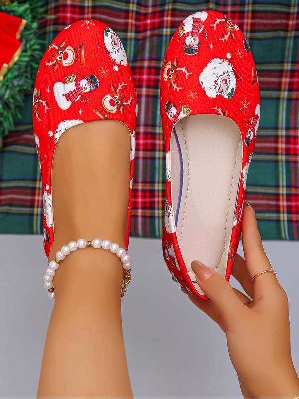 Women's Christmas Themed Cartoon Santa Claus Pattern Slip on Flats, Casual Comfortable Flat Shoes for Daily Wear, Female All-match Round Toe Shoes for Fall & Winter