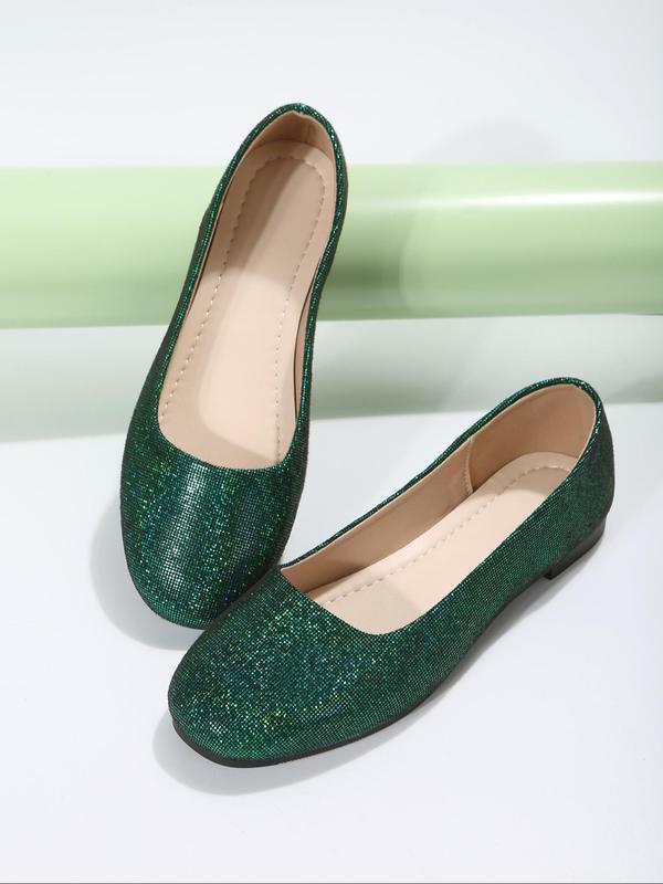 Women's Cute Glittering Round Toe Flat Shoes, Fashionable Comfortable Slip on Shoes for Daily Wear, Lightweight Breathable Shoes for All Seasons