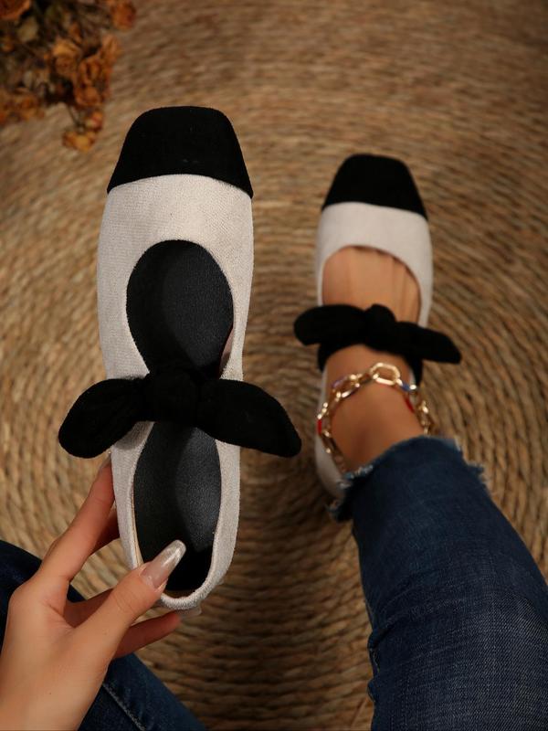 Women's Elegant Bowknot Design Slip on Flats, Casual Soft Comfortable Square Toe Flat Shoes, Fashionable Shoes for Daily Wear