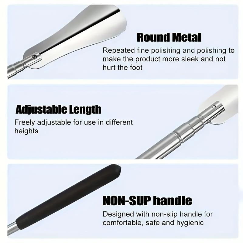 Flexible Stainless Steel Adjustable Shoe Horn, Multipurpose Non-slip Handle Shoe Pick, Shoe Horn for Elderly & People with Reduced Mobility