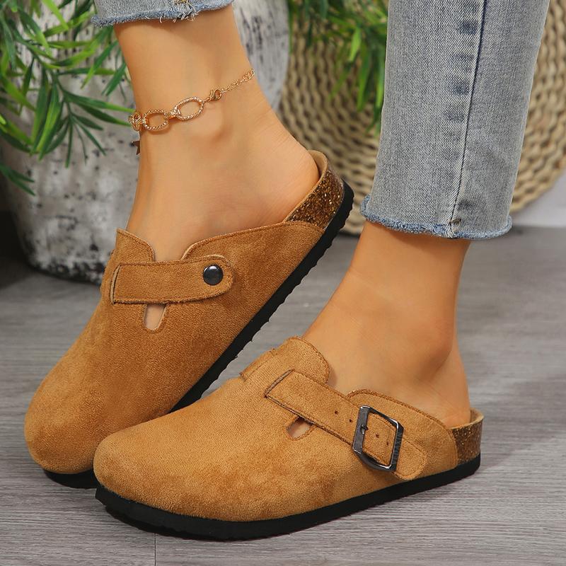 Women's Suede Clogs Adjustable Buckle Slip on Footbed Home Clog Slippers