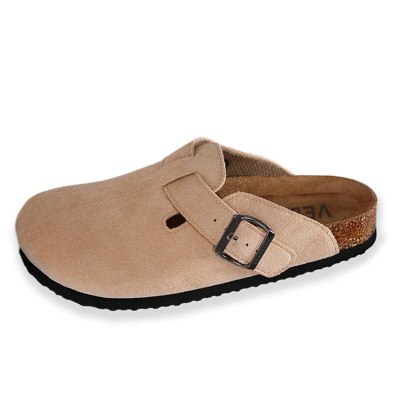 Women's Suede Clogs Adjustable Buckle Slip on Footbed Home Clog Slippers